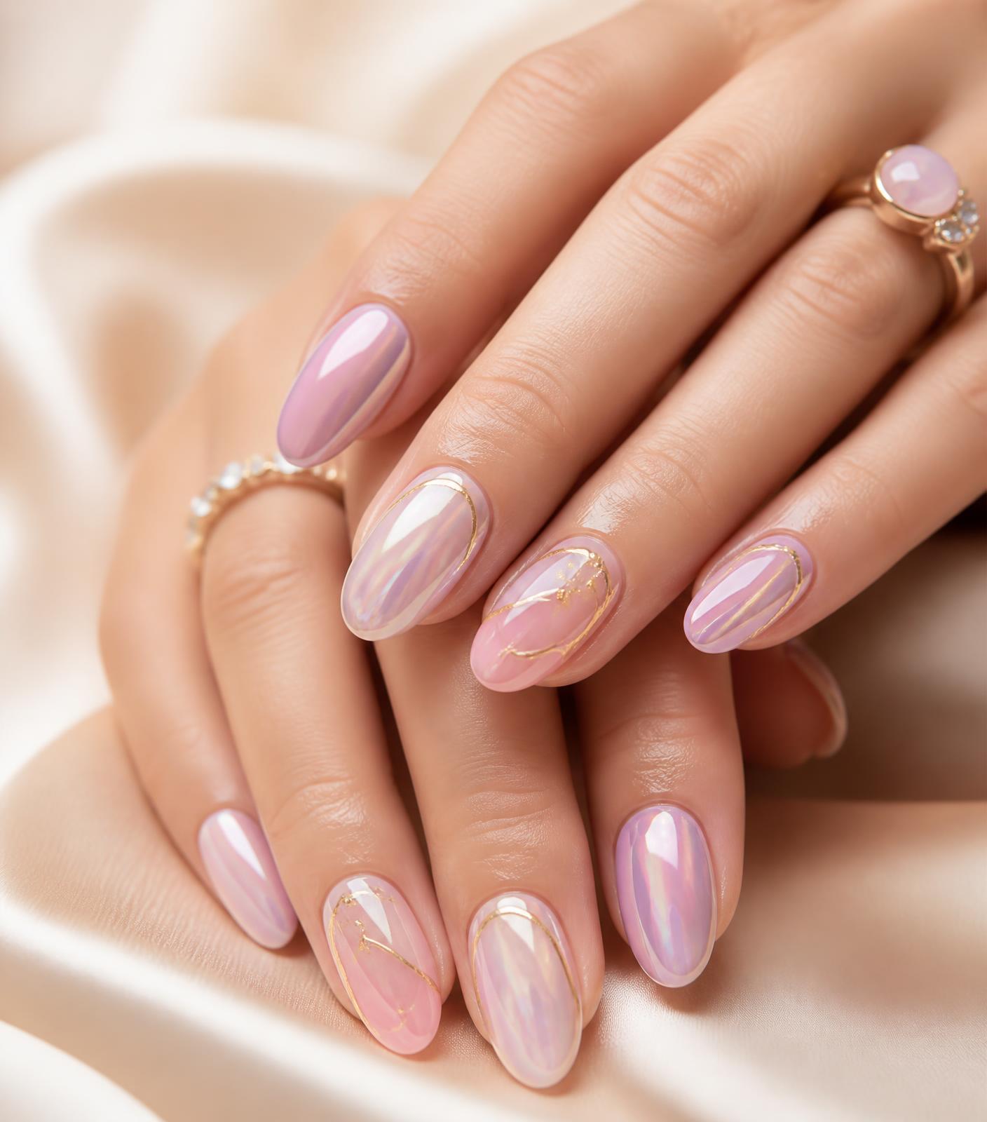 Verzorgde handen met natuurlijke glanzende manicure